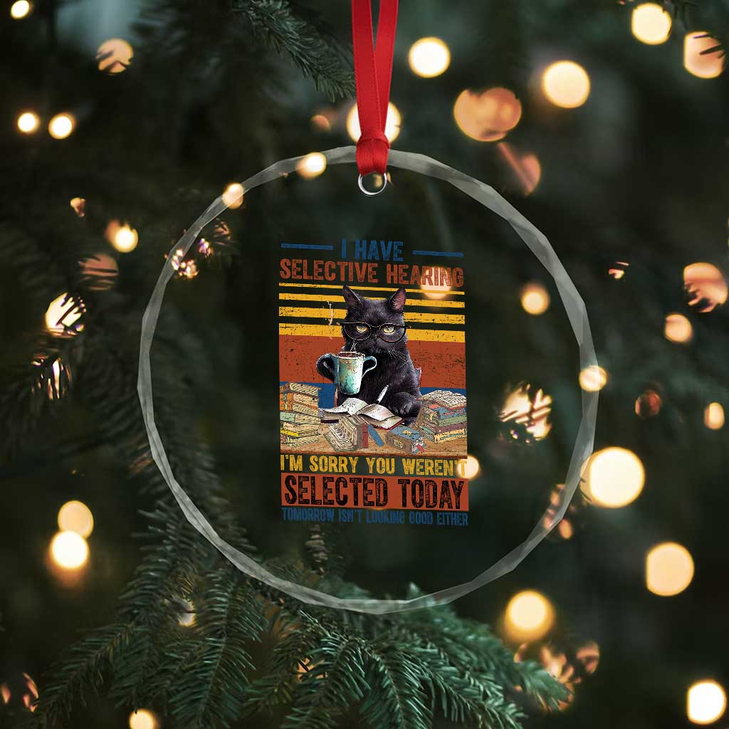 Selected Cat Humor Crystal Glass Ornament Funny I Have Selective Hearing You Werent Vintage TS10 Print Your Wear