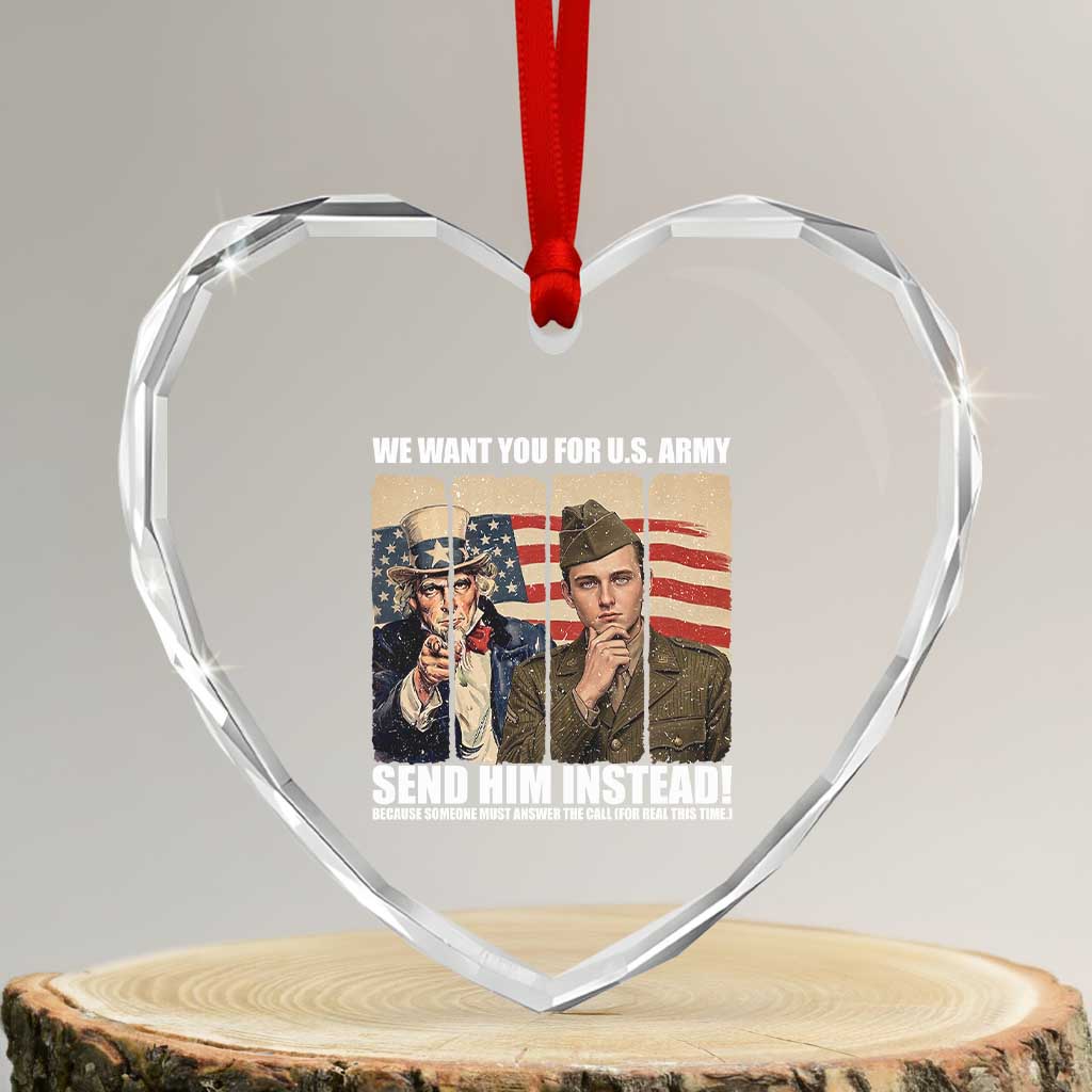 Send Barron Heart Crystal Glass Ornament We Want You For US Army TS14 Transparent Glass 3'' Heart Print Your Wear