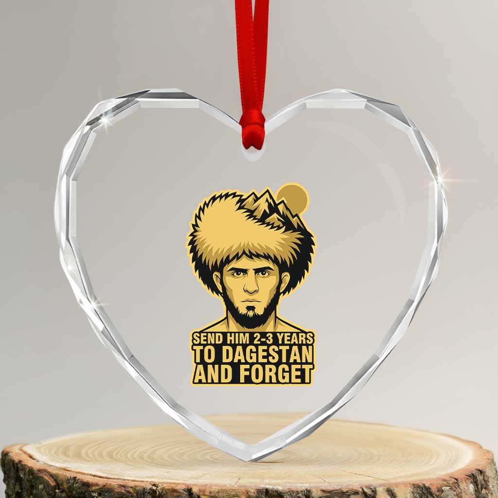 Send Him 2 3 Years to Dagestan and Forget Heart Crystal Glass Ornament Funny MMA Fighter Discipline TS02 Transparent Glass 3'' Heart Print Your Wear