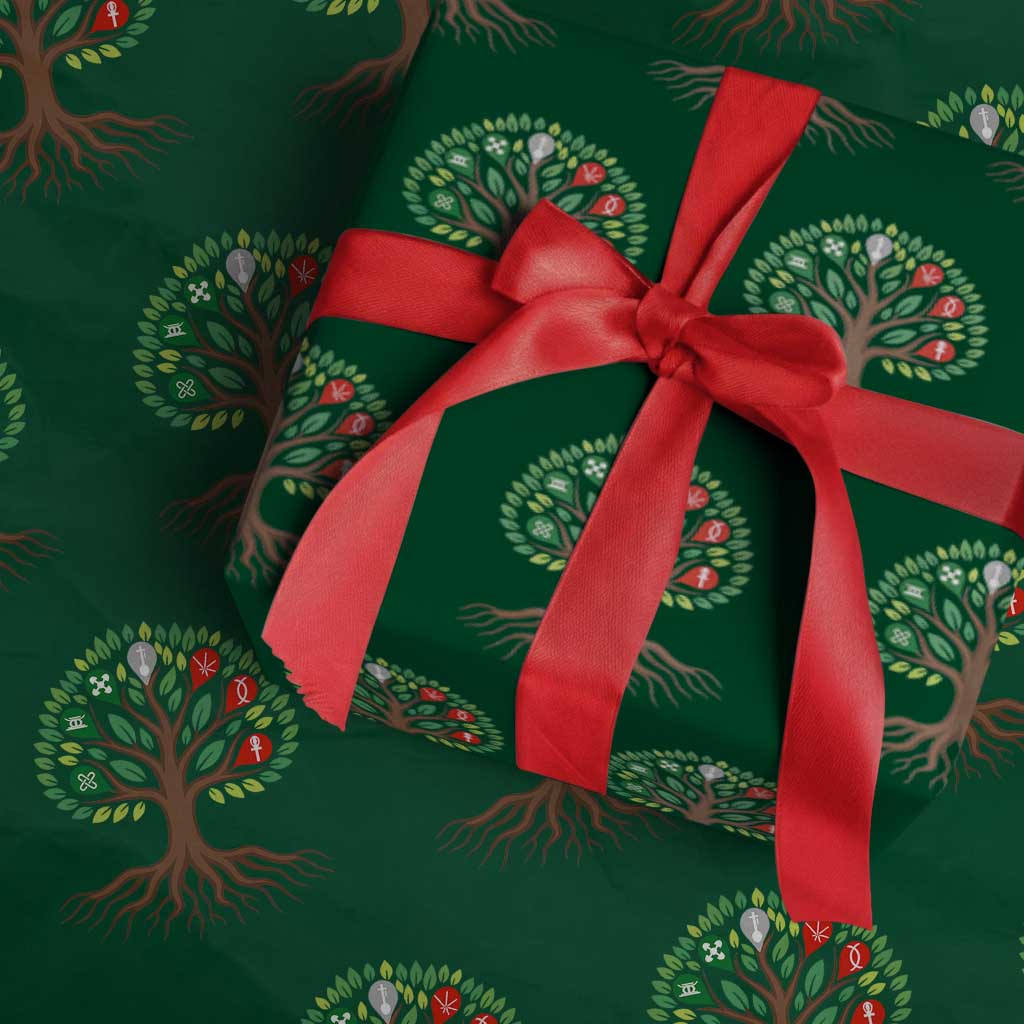 Seven Candles Of Kwanzaa Tree Of Life Wrapping Paper Roll African Heritage Gift TS12 Green Print Your Wear