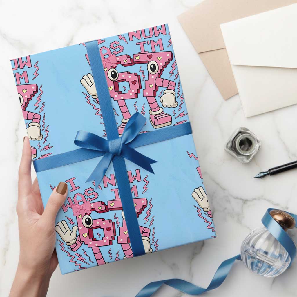 Seven Years Old Birthday Girl Wrapping Paper Roll I Was 6 Now I Am 7 TS12 Light Blue Print Your Wear