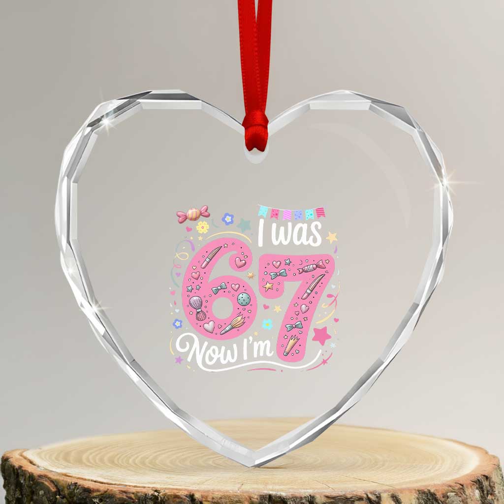 Seventh Birthday Girl Heart Crystal Glass Ornament I Was 6 Now I Am 7 Meme TS12 Transparent Glass 3'' Heart Print Your Wear