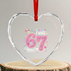 Seventh Birthday Girl Heart Crystal Glass Ornament I Was 6 Now I Am 7 Meme TS12 Transparent Glass 3'' Heart Print Your Wear