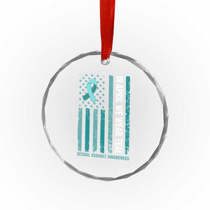Sexual Assault Awareness American Flag Crystal Glass Ornament In April We Wear Teal Ribbon TS14 Print Your Wear
