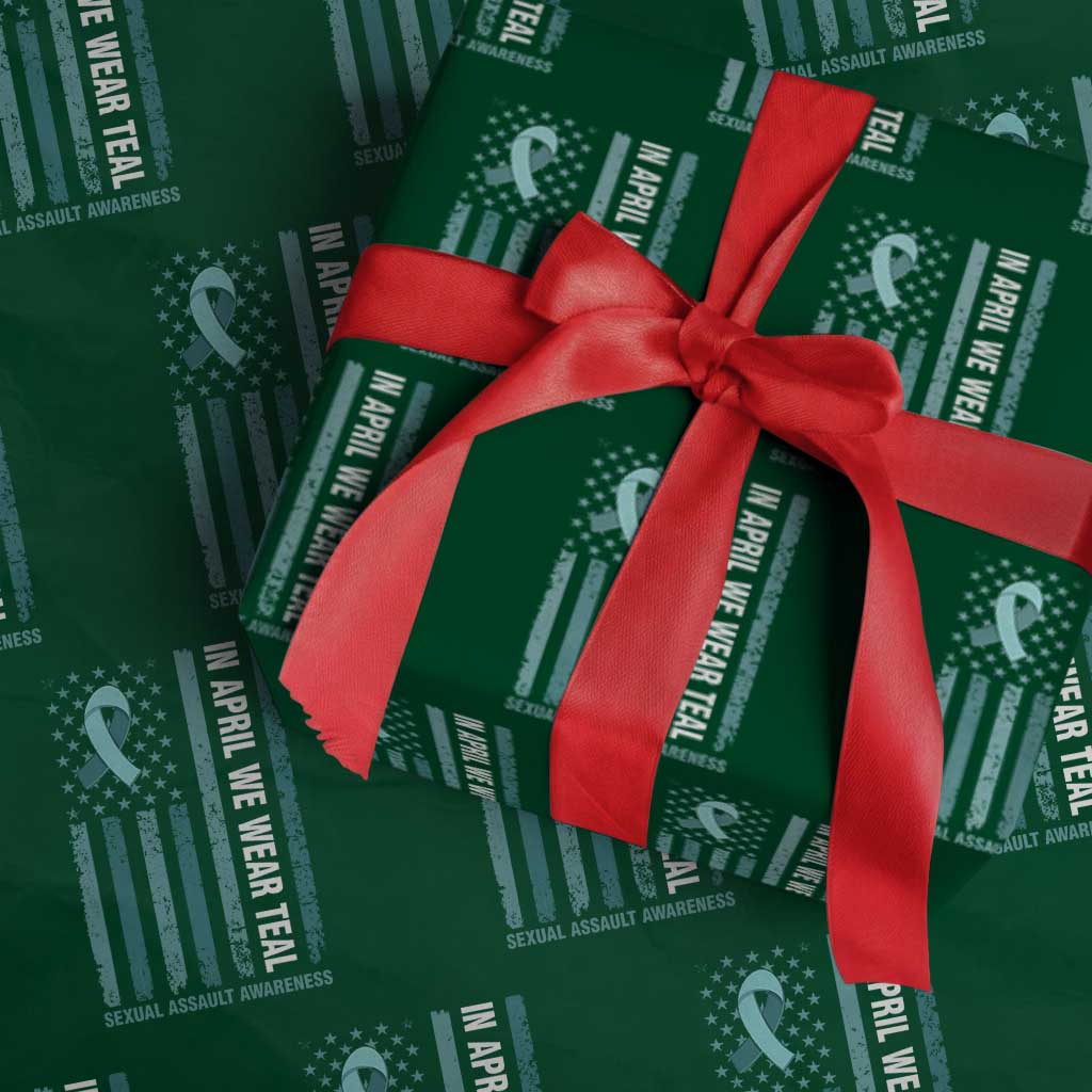 Sexual Assault Awareness American Flag Wrapping Paper Roll In April We Wear Teal Ribbon TS14 Green Print Your Wear