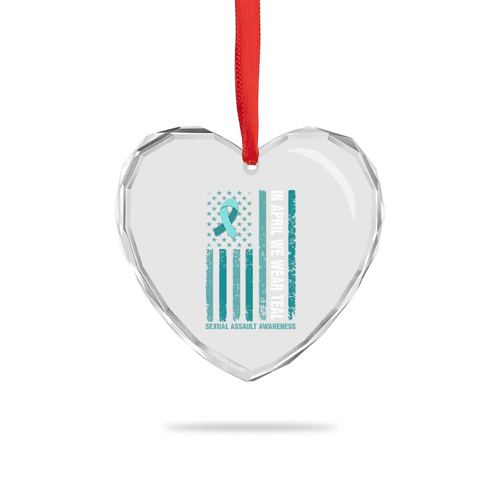 Sexual Assault Awareness American Flag Heart Crystal Glass Ornament In April We Wear Teal Ribbon TS14 Print Your Wear