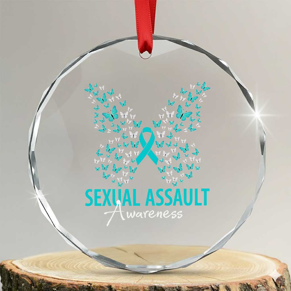 Sexual Assault Awareness Butterfly Ribbon Crystal Glass Ornament TS14 Transparent Glass 3'' Circle Print Your Wear