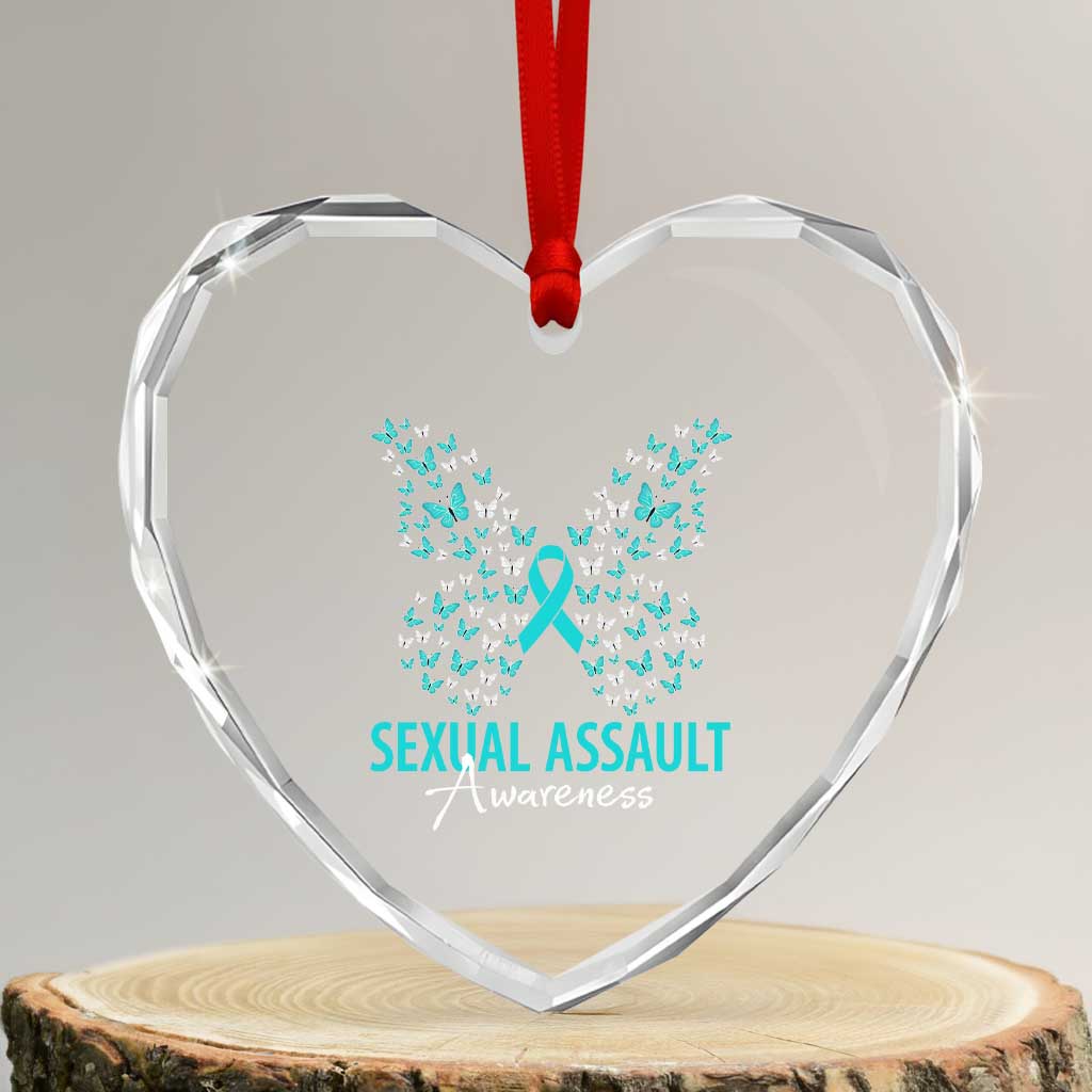 Sexual Assault Awareness Butterfly Ribbon Heart Crystal Glass Ornament TS14 Transparent Glass 3'' Heart Print Your Wear