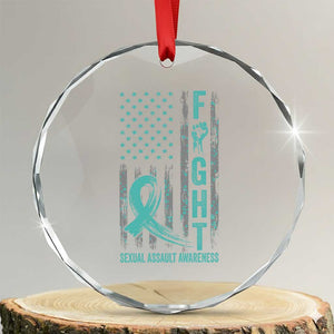 Sexual Assault Awareness Crystal Glass Ornament Fight Cancer American Flag Teal Ribbon TS10 Transparent Glass 3'' Circle Print Your Wear