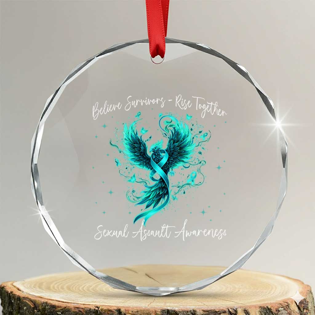 Sexual Assault Awareness Crystal Glass Ornament Phoenix Bird Reborn Rising Born Again Firebird Teal Ribbon TS10 Transparent Glass 3'' Circle Print Your Wear