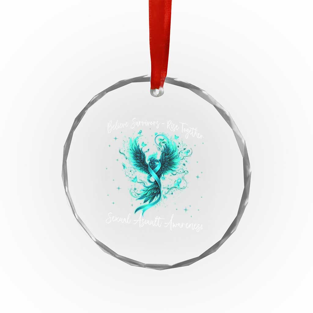 Sexual Assault Awareness Crystal Glass Ornament Phoenix Bird Reborn Rising Born Again Firebird Teal Ribbon TS10 Print Your Wear