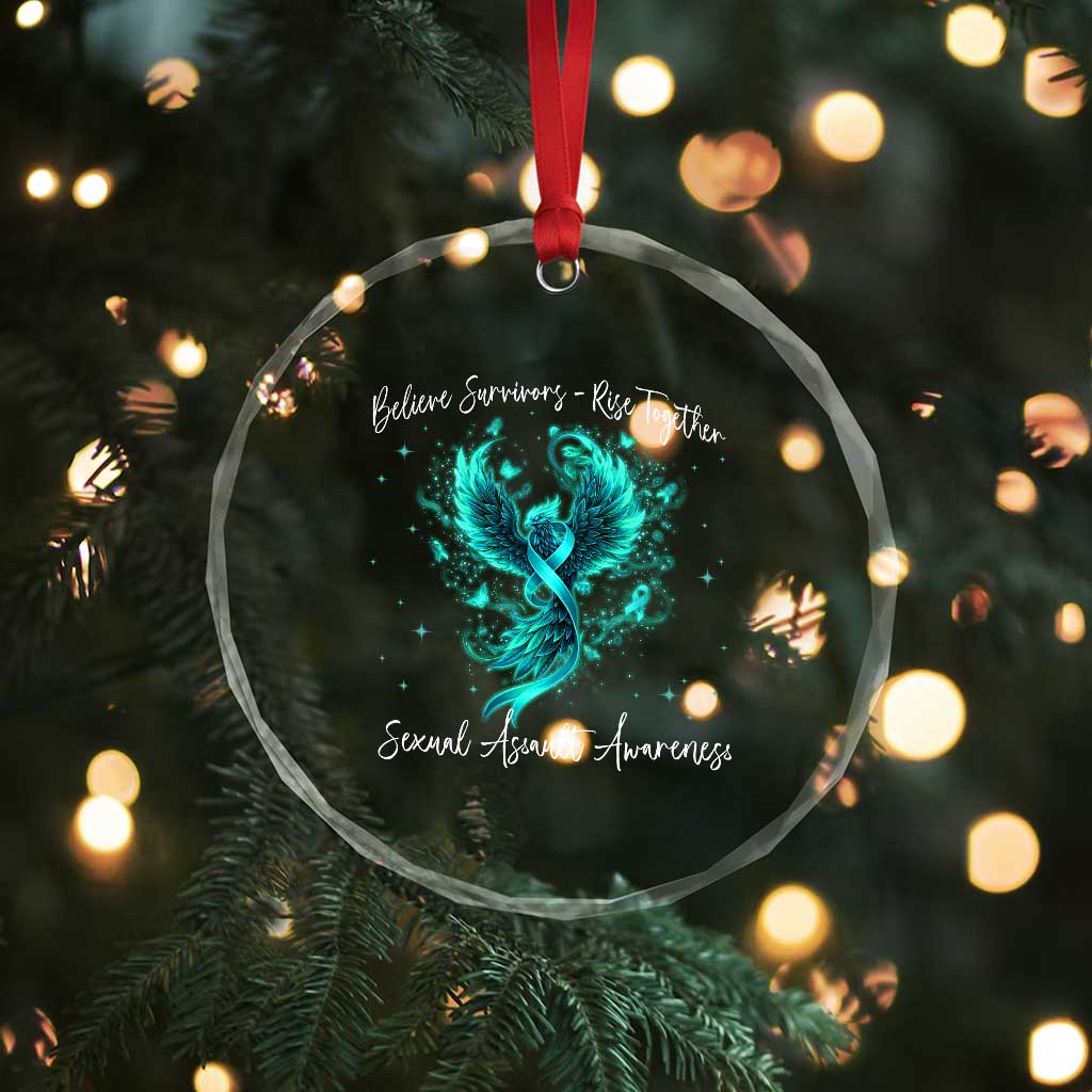Sexual Assault Awareness Crystal Glass Ornament Phoenix Bird Reborn Rising Born Again Firebird Teal Ribbon TS10 Print Your Wear