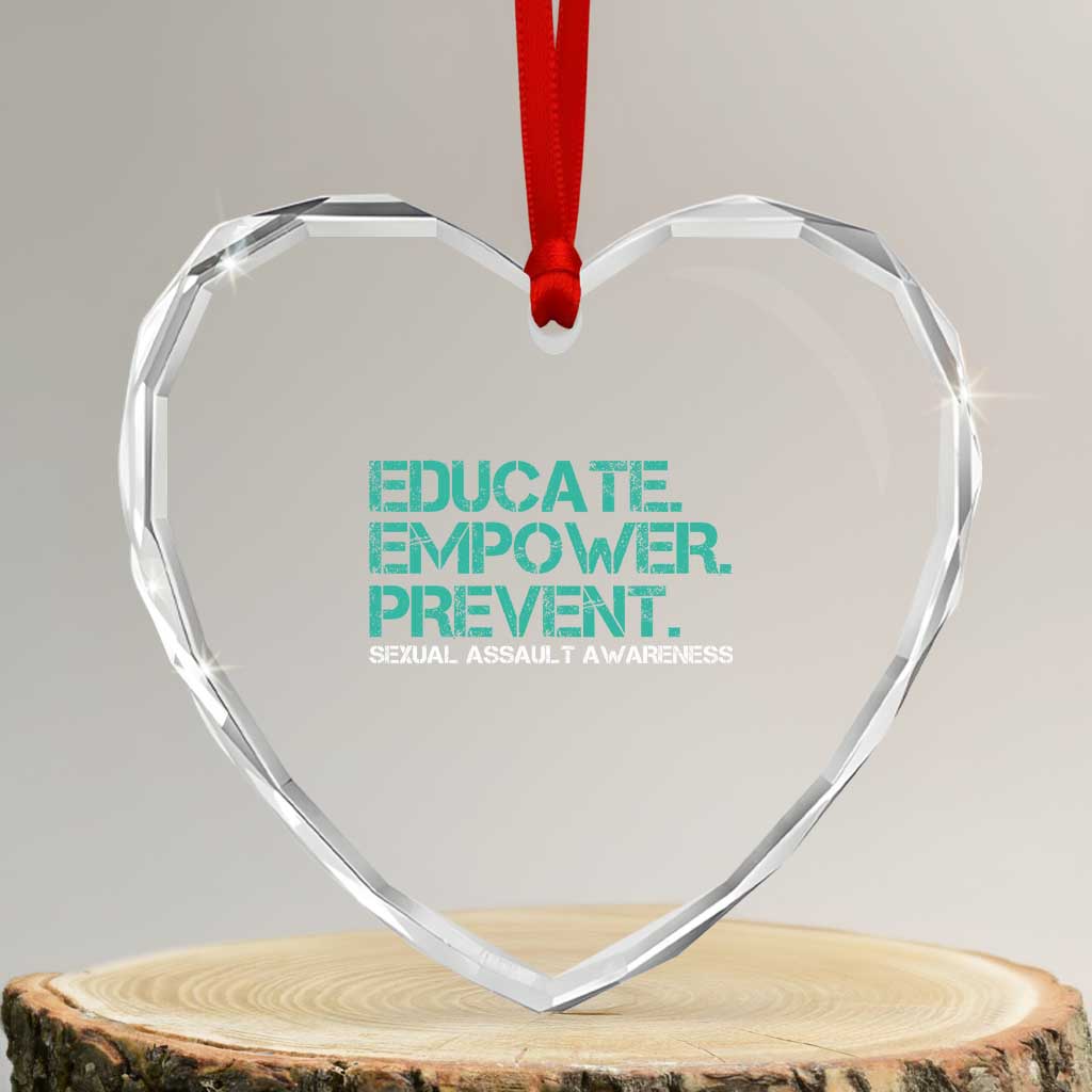 Sexual Assault Awareness Heart Crystal Glass Ornament Educate Empower Prevent TS14 Transparent Glass 3'' Heart Print Your Wear