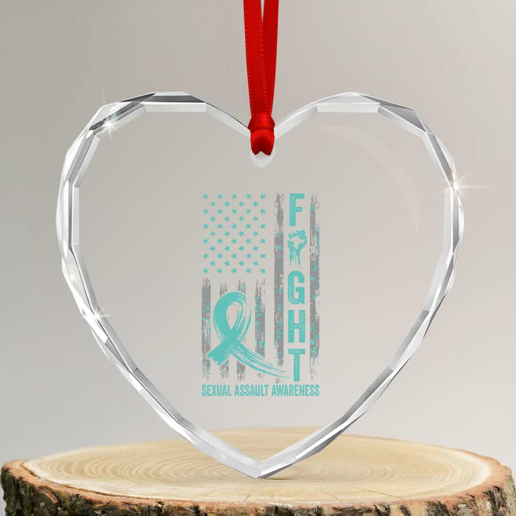 Sexual Assault Awareness Heart Crystal Glass Ornament Fight Cancer American Flag Teal Ribbon TS10 Transparent Glass 3'' Heart Print Your Wear