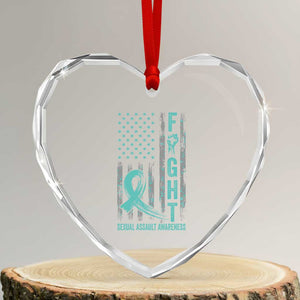 Sexual Assault Awareness Heart Crystal Glass Ornament Fight Cancer American Flag Teal Ribbon TS10 Transparent Glass 3'' Heart Print Your Wear