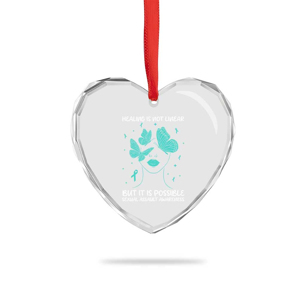 Sexual Assault Awareness Heart Crystal Glass Ornament Healing Is Not Linear But It Is Possible TS14 Print Your Wear