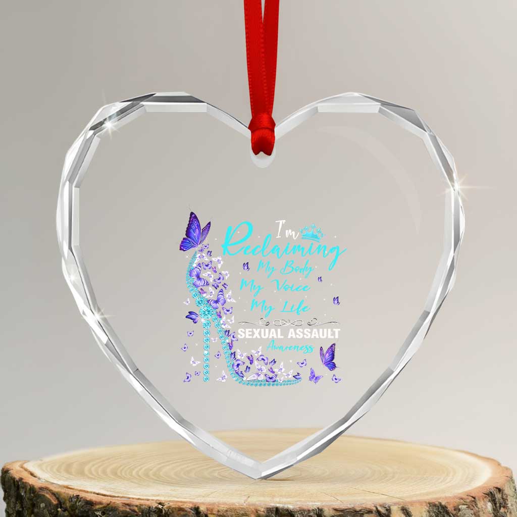 Sexual Assault Awareness Heart Crystal Glass Ornament I Am Reclaiming My Body My Voice My Life TS14 Transparent Glass 3'' Heart Print Your Wear