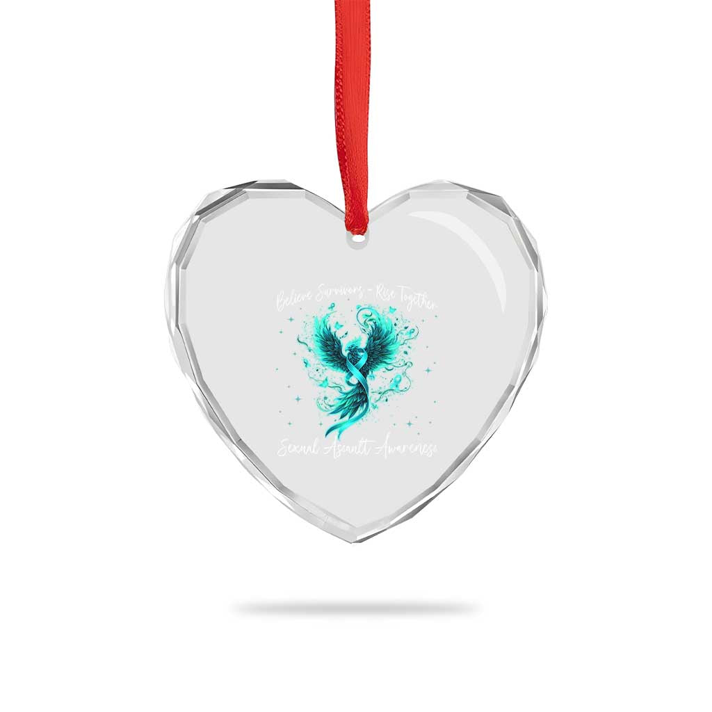 Sexual Assault Awareness Heart Crystal Glass Ornament Phoenix Bird Reborn Rising Born Again Firebird Teal Ribbon TS10 Print Your Wear