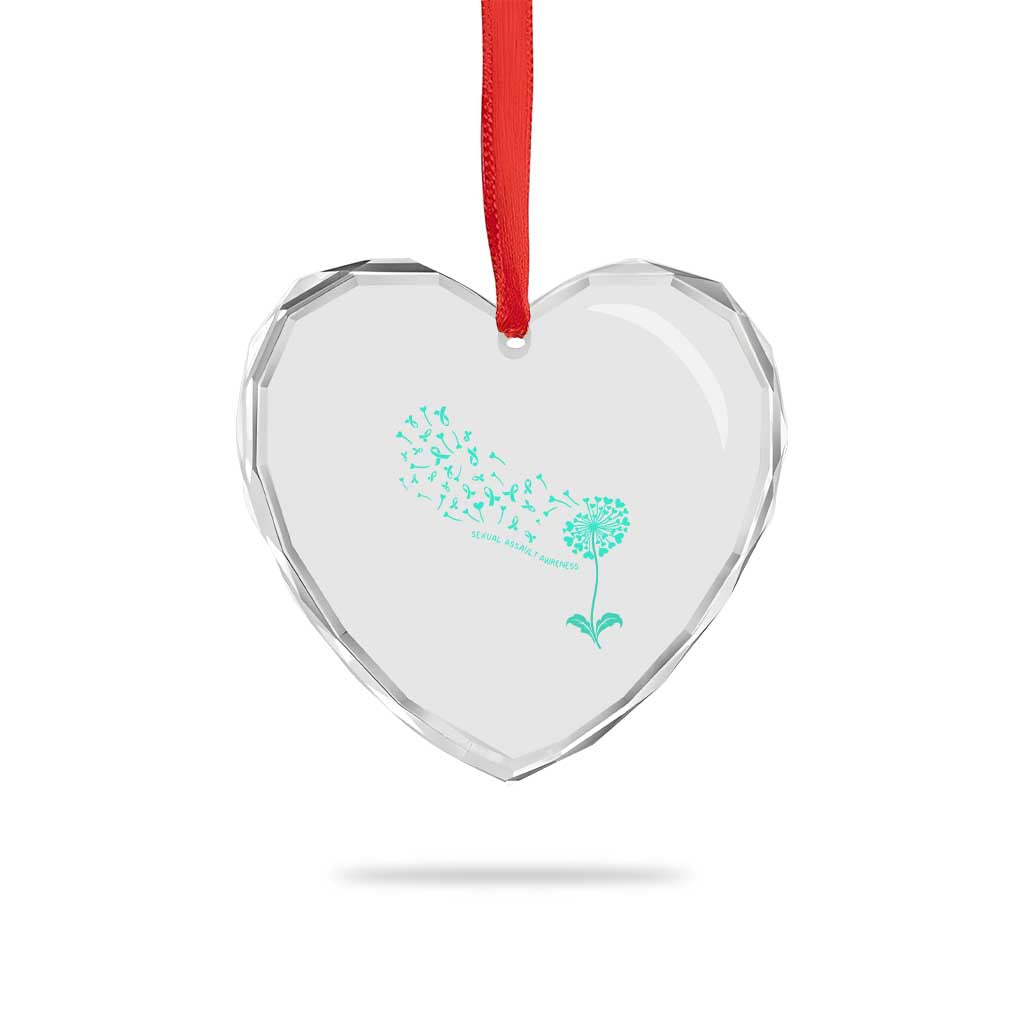 Sexual Assault Awareness Heart Crystal Glass Ornament Teal Dandelion Ribbons TS14 Print Your Wear
