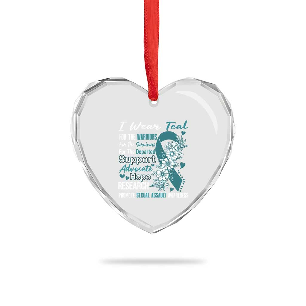 Sexual Assault Awareness Heart Crystal Glass Ornament Teal Ribbon Flower TS14 Print Your Wear