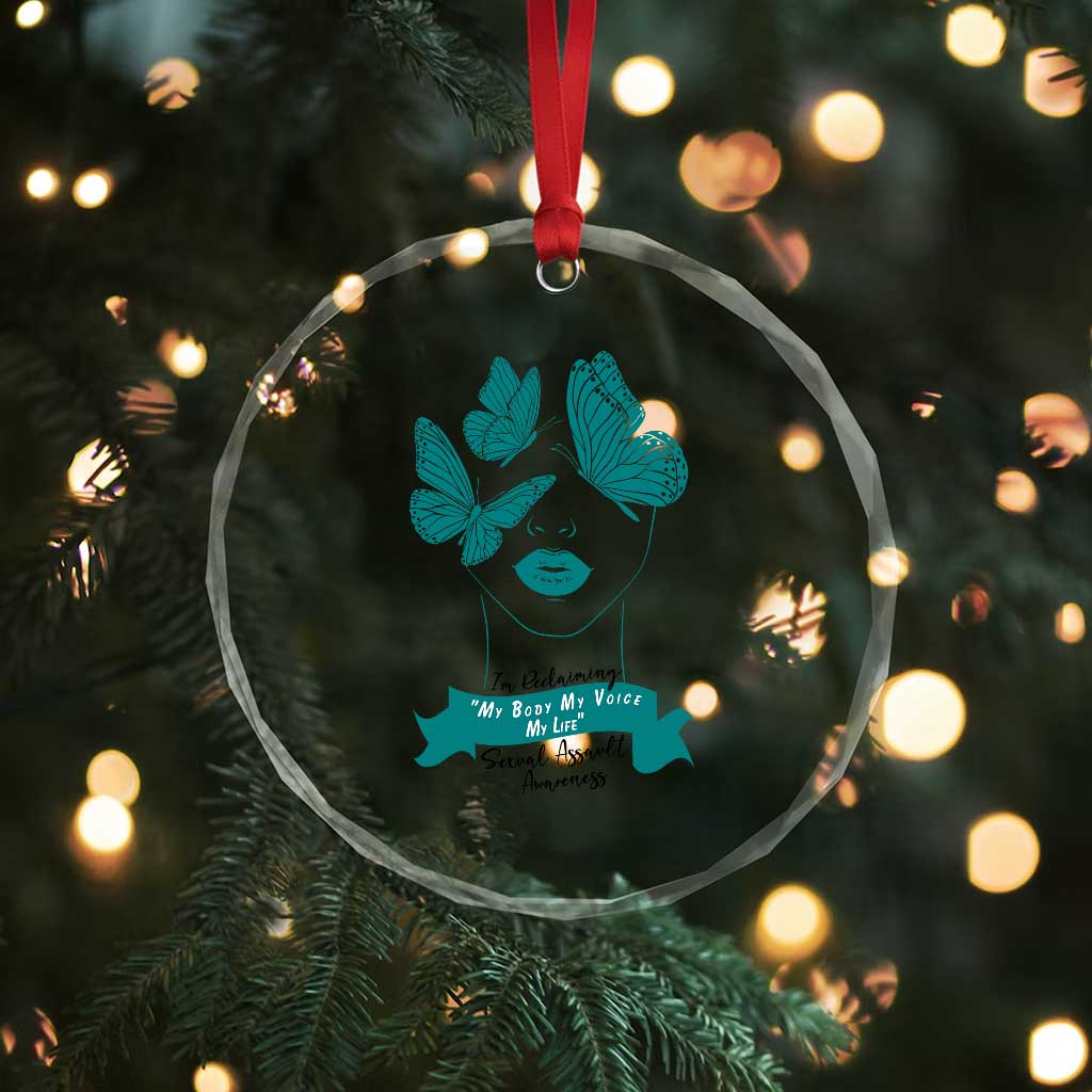 Sexual Assault Awareness Month Crystal Glass Ornament I Am Reclaiming My Body My Voice My Life TS14 Print Your Wear
