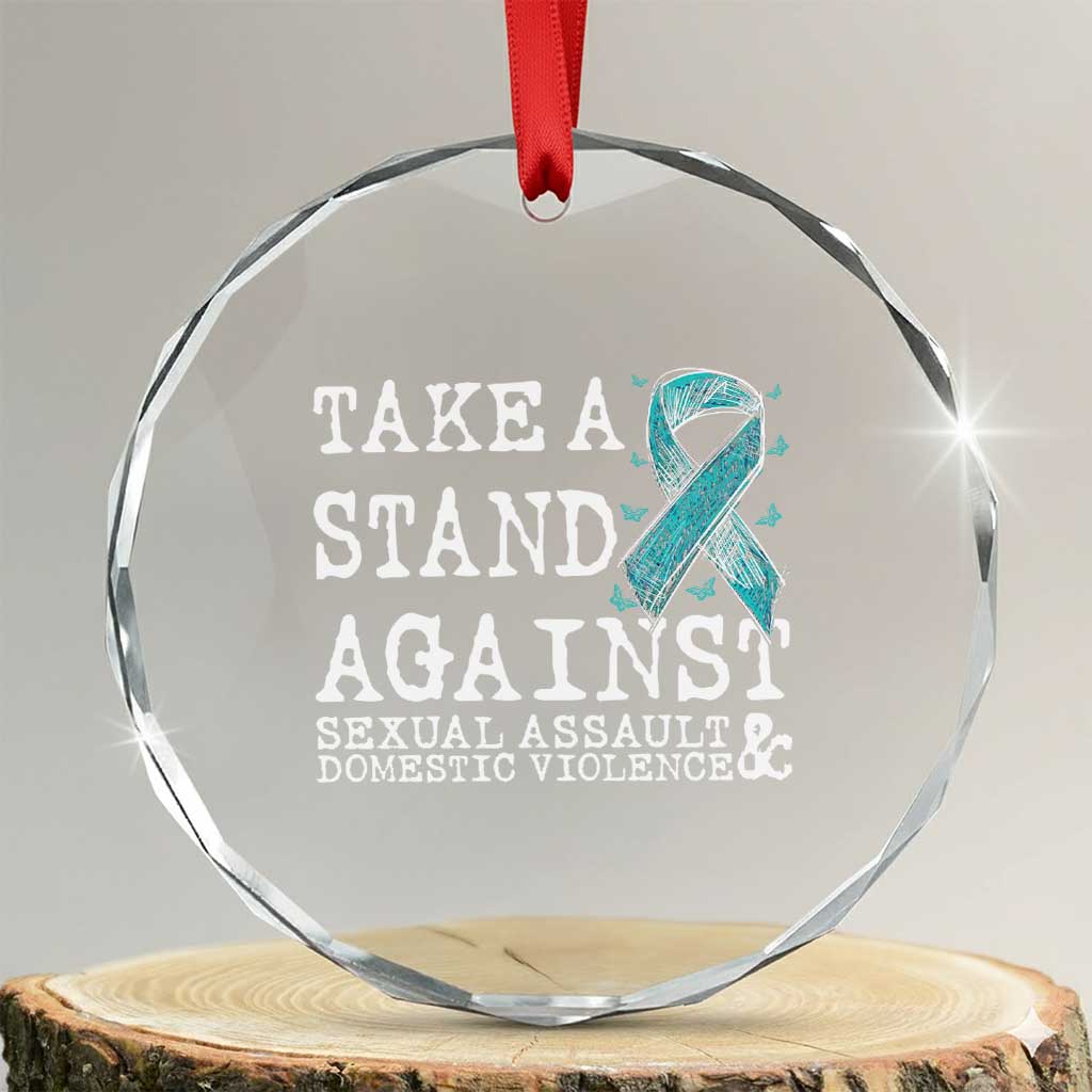 Sexual Assault Awareness Month Crystal Glass Ornament Stand Against Sexual Assault & Domestic Violence TS14 Transparent Glass 3'' Circle Print Your Wear