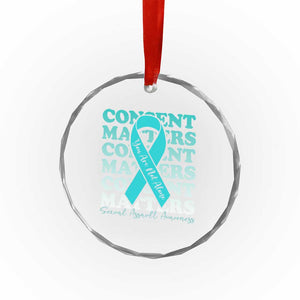 Sexual Assault Awareness Month Crystal Glass Ornament Teal Ribbon Consent Matters You Are Not Alone TS14 Print Your Wear