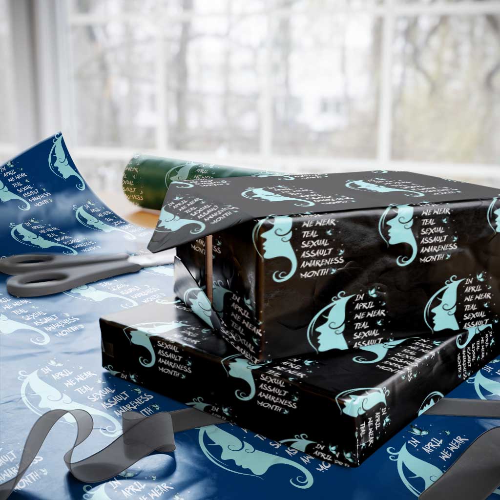 Sexual Assault Awareness Month Wrapping Paper Roll In April We Wear Teal Ribbon TS14 Black Print Your Wear