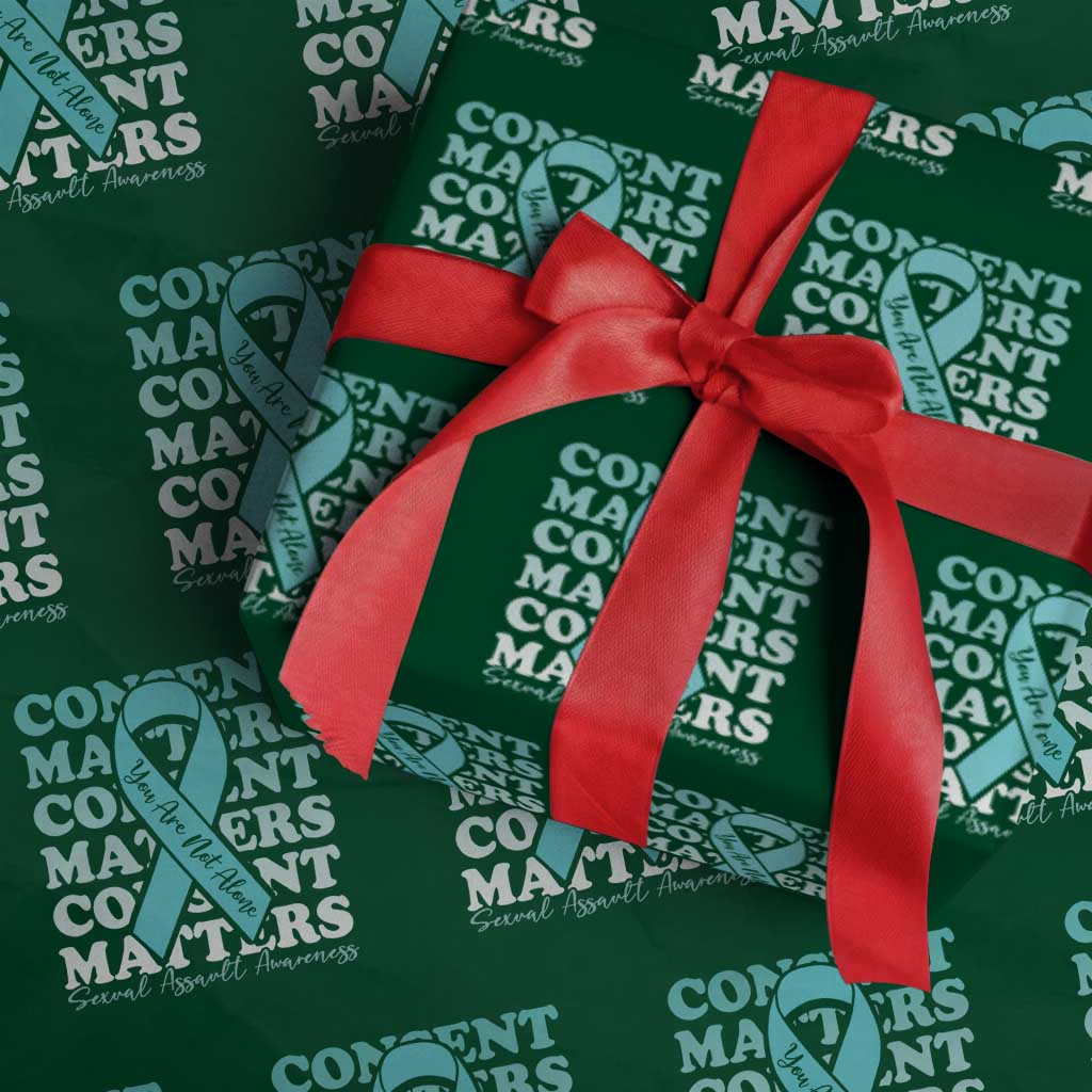 Sexual Assault Awareness Month Wrapping Paper Roll Teal Ribbon Consent Matters You Are Not Alone TS14 Green Print Your Wear