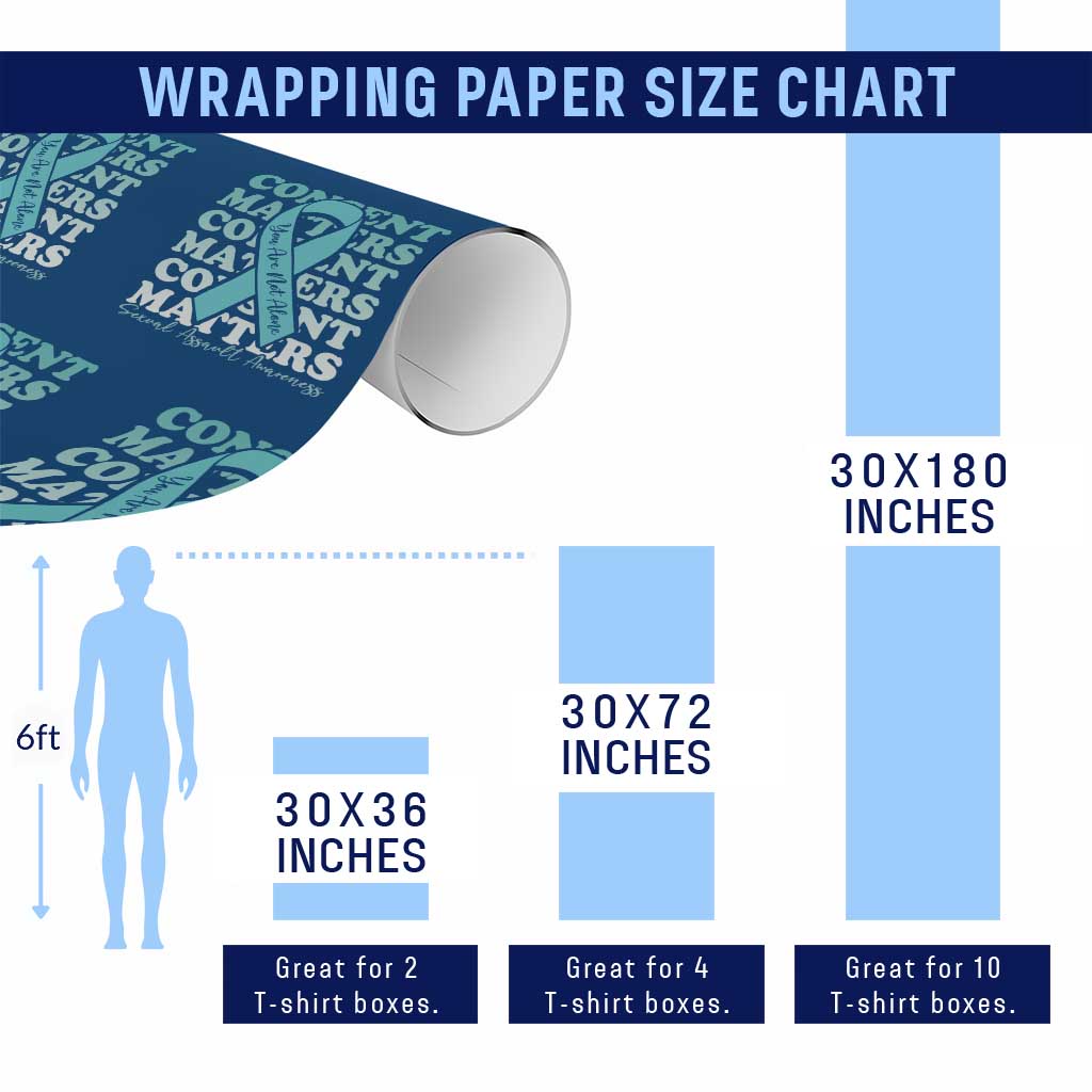 Sexual Assault Awareness Month Wrapping Paper Roll Teal Ribbon Consent Matters You Are Not Alone TS14 Print Your Wear