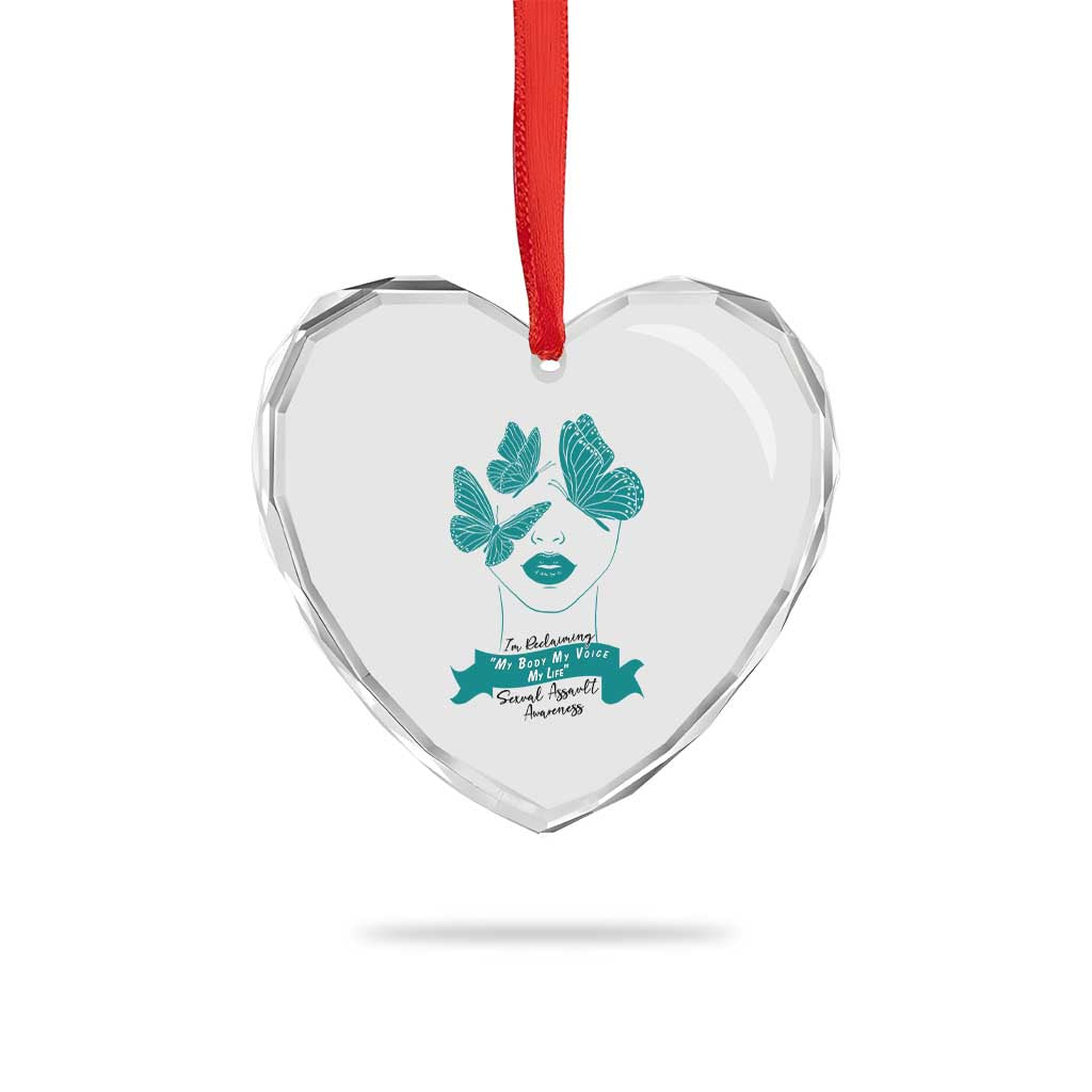 Sexual Assault Awareness Month Heart Crystal Glass Ornament I Am Reclaiming My Body My Voice My Life TS14 Print Your Wear