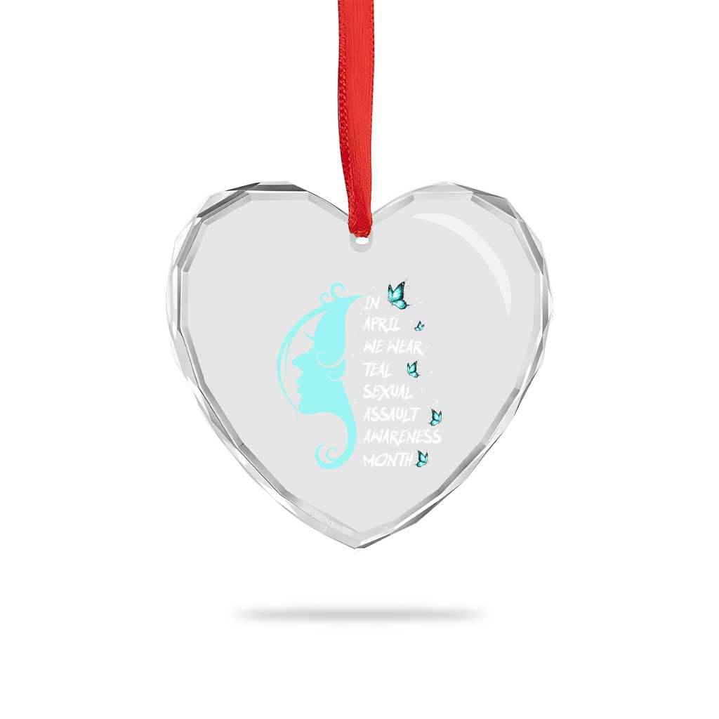 Sexual Assault Awareness Month Heart Crystal Glass Ornament In April We Wear Teal Ribbon TS14 Print Your Wear