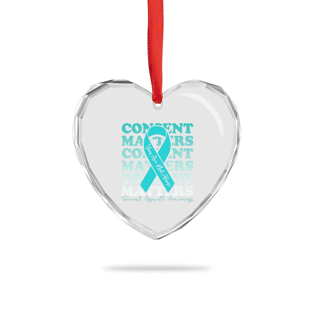Sexual Assault Awareness Month Heart Crystal Glass Ornament Teal Ribbon Consent Matters You Are Not Alone TS14 Print Your Wear