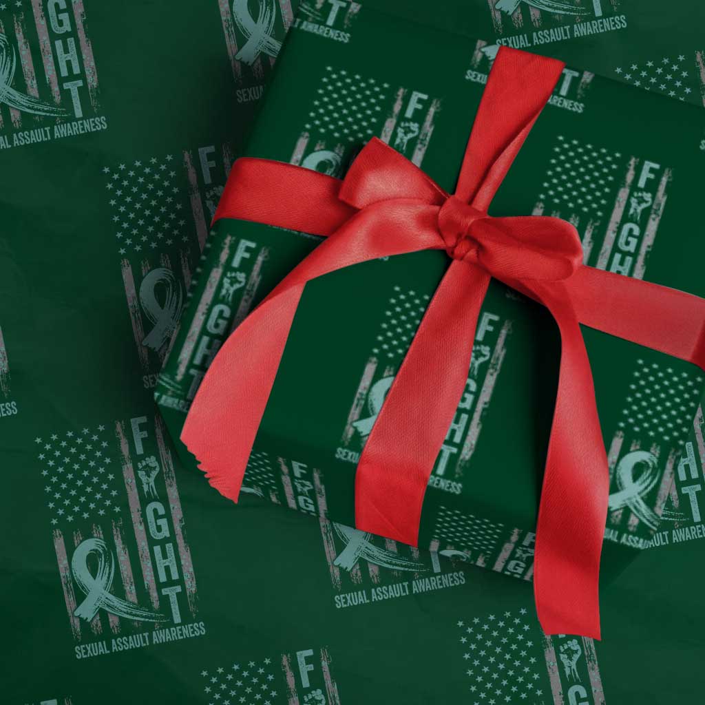 Sexual Assault Awareness Wrapping Paper Roll Fight Cancer American Flag Teal Ribbon TS10 Green Print Your Wear