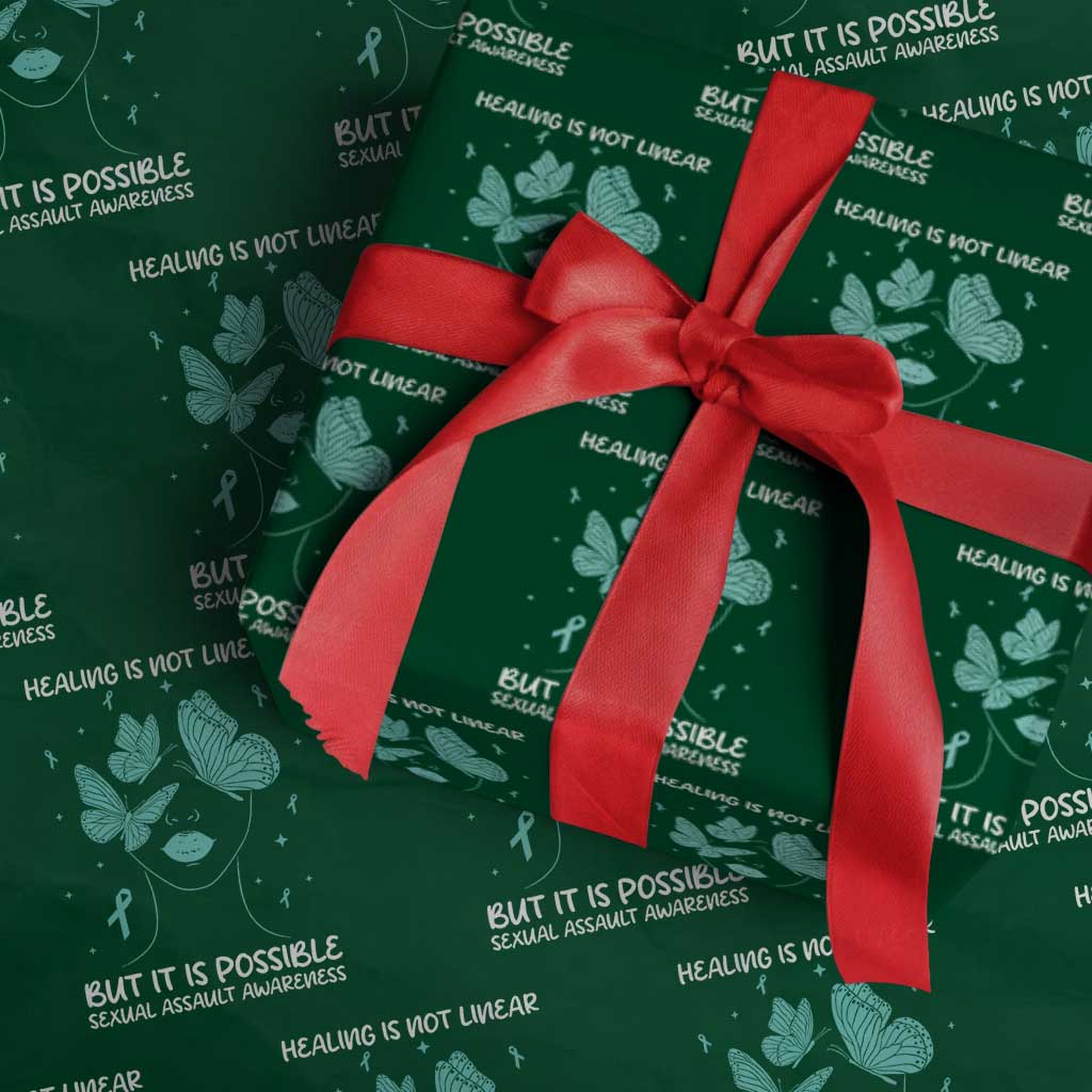 Sexual Assault Awareness Wrapping Paper Roll Healing Is Not Linear But It Is Possible TS14 Green Print Your Wear