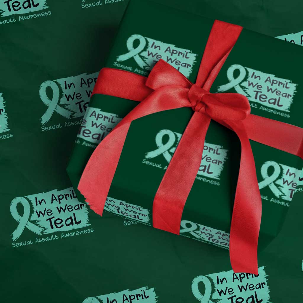 Sexual Assault Awareness Wrapping Paper Roll In April We Wear Teal TS10 Green Print Your Wear