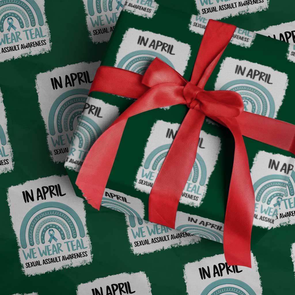 Sexual Assault Awareness Wrapping Paper Roll In April We Wear Teal Ribbon TS14 Green Print Your Wear
