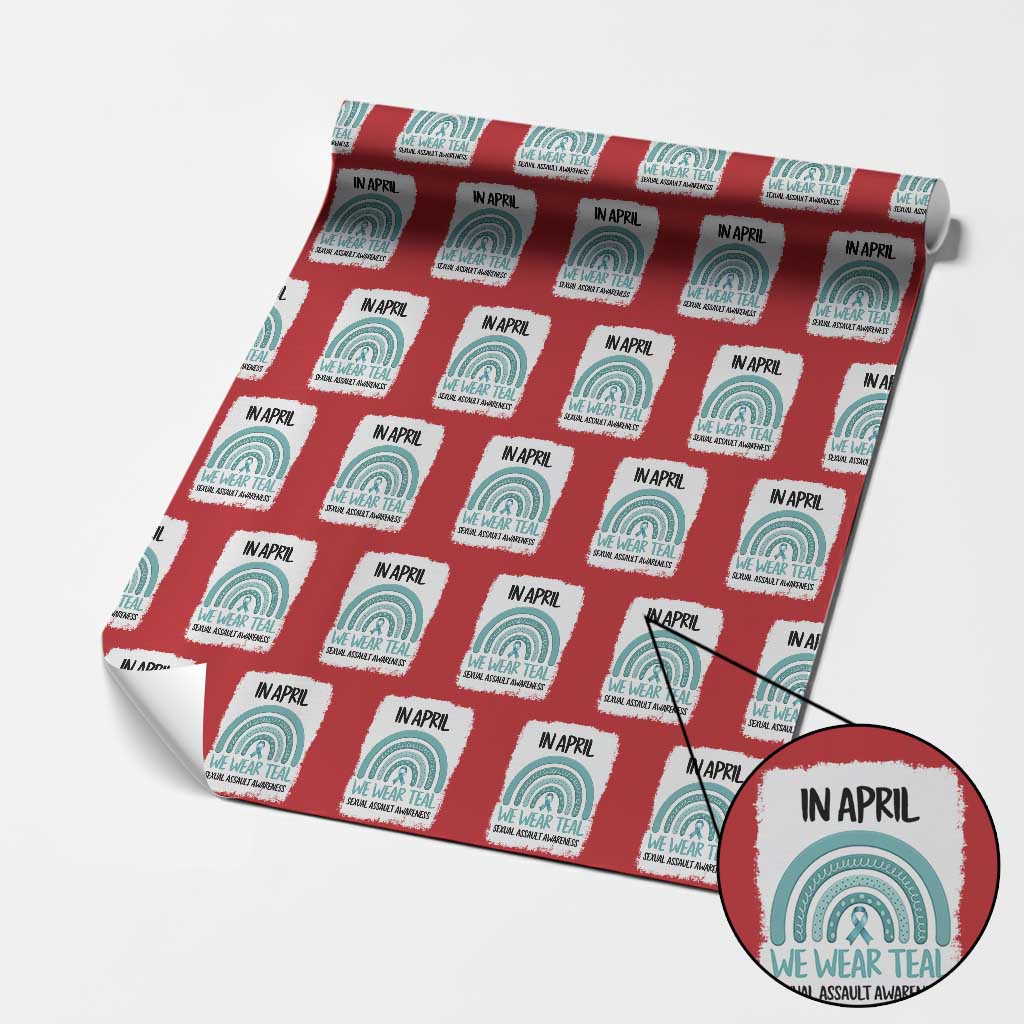 Sexual Assault Awareness Wrapping Paper Roll In April We Wear Teal Ribbon TS14 Red Print Your Wear