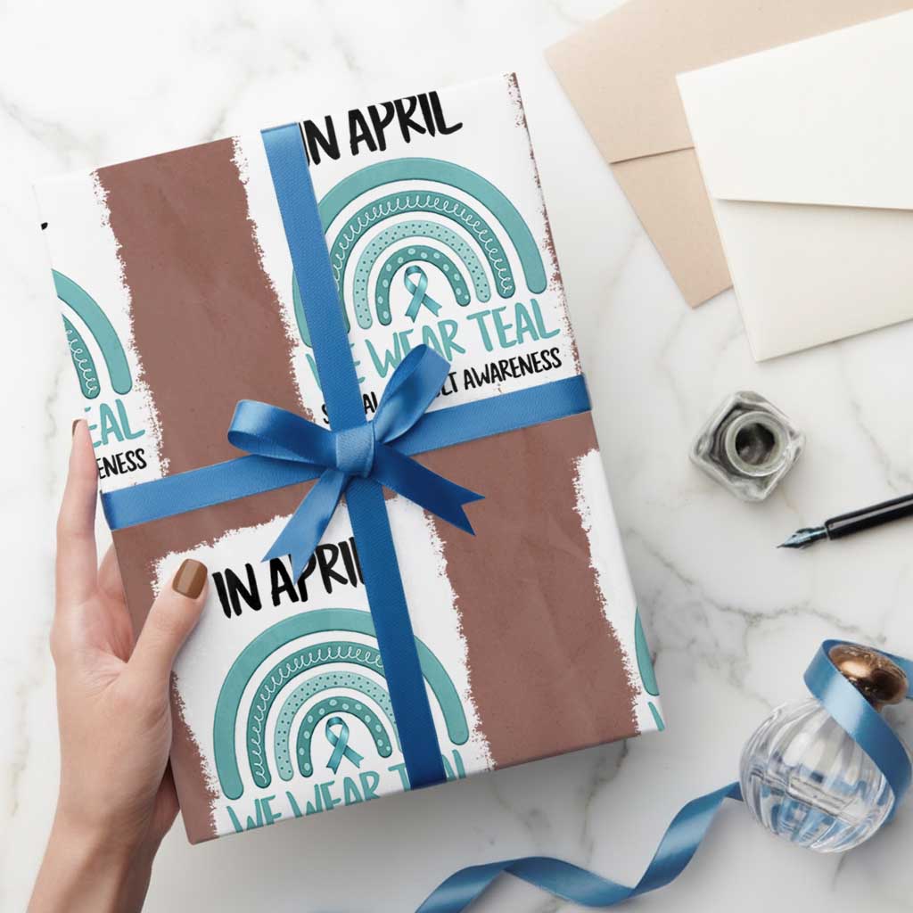 Sexual Assault Awareness Wrapping Paper Roll In April We Wear Teal Ribbon TS14 Mocha Print Your Wear
