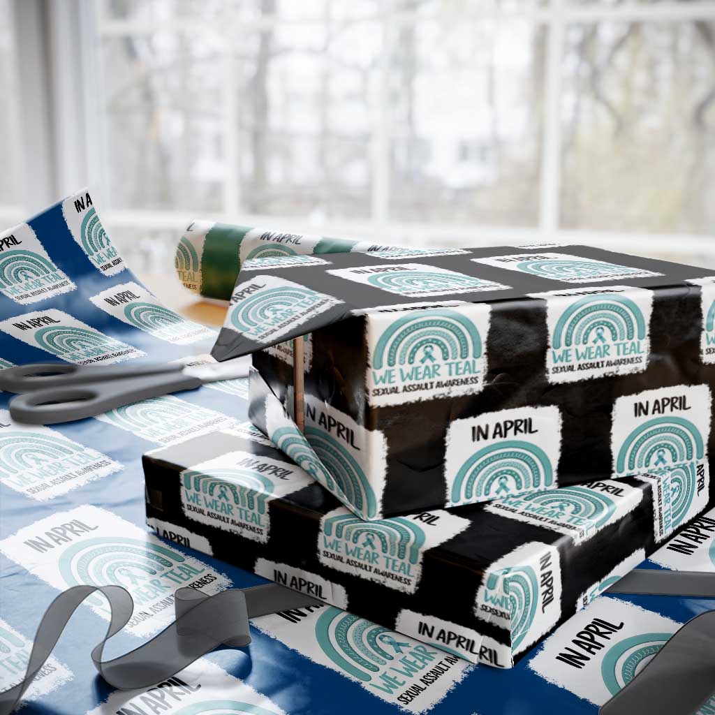 Sexual Assault Awareness Wrapping Paper Roll In April We Wear Teal Ribbon TS14 Black Print Your Wear