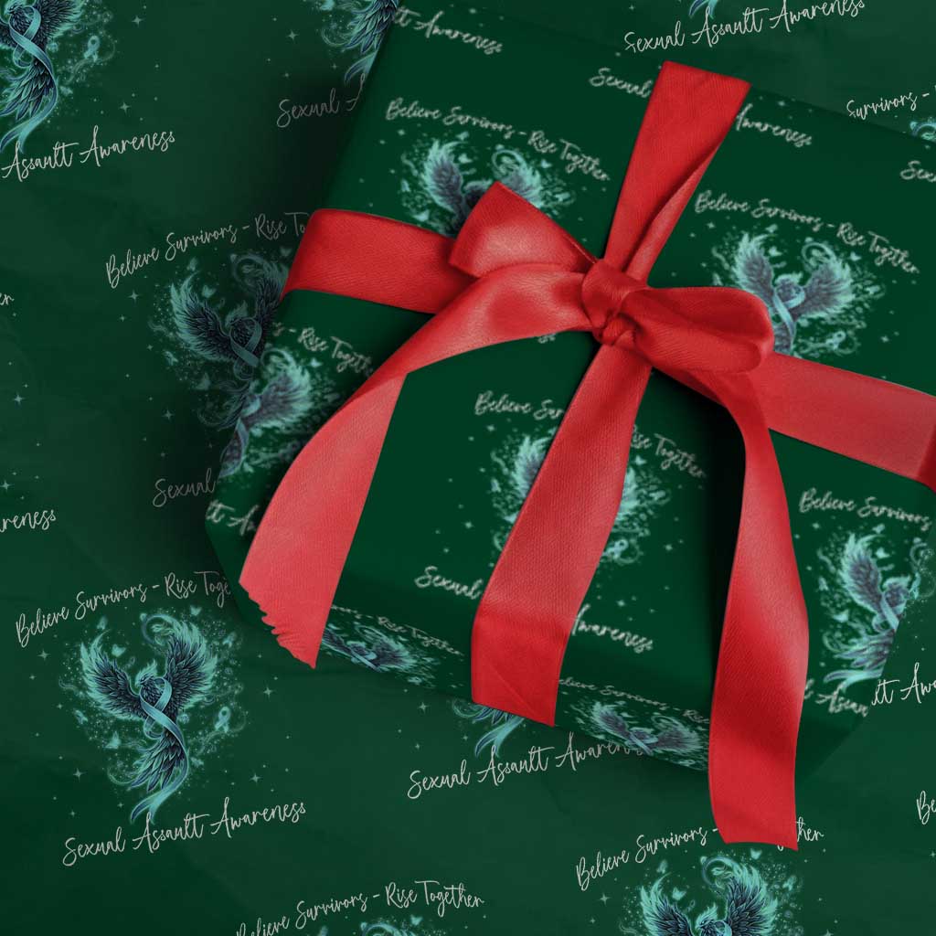 Sexual Assault Awareness Wrapping Paper Roll Phoenix Bird Reborn Rising Born Again Firebird Teal Ribbon TS10 Green Print Your Wear