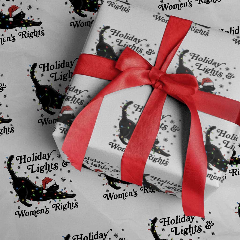 Sexy Cat Holiday Lights Womens Rights Supporter Wrapping Paper Roll Christmas Feminist Gift TS12 White Print Your Wear