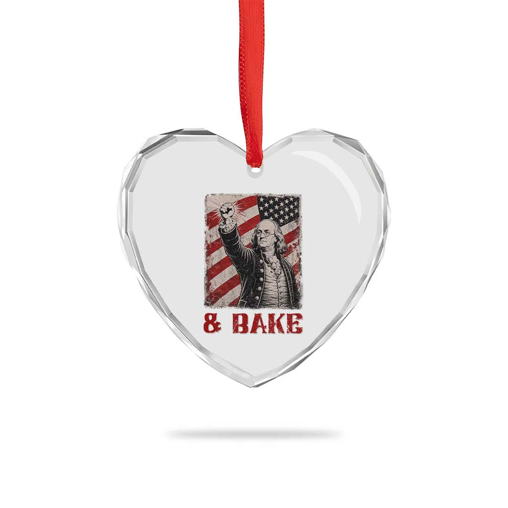 Shake And Bake Benjamin Franklin 4th of July Couple Matching Heart Crystal Glass Ornament