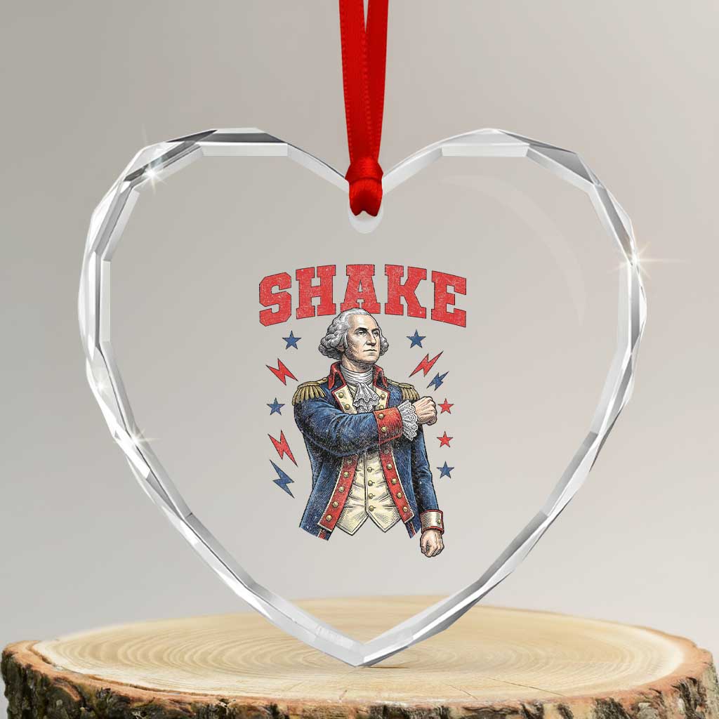 Shake Funny George Washington Patriotic Graphic Matching Heart Crystal Glass Ornament Vintage Founding Father Distressed Stars and Lightning Bolts Dynamic Duo TS02 Transparent Glass 3'' Heart Print Your Wear