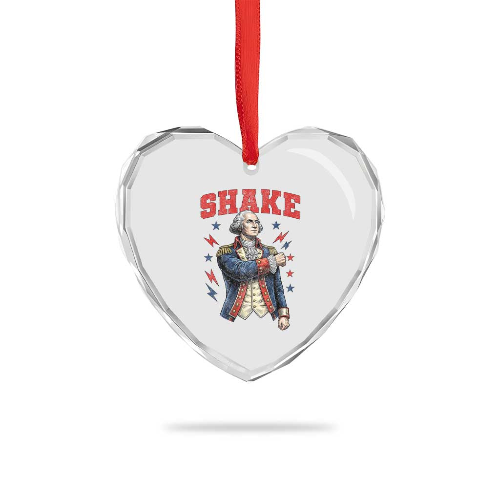 Shake Funny George Washington Patriotic Graphic Matching Heart Crystal Glass Ornament Vintage Founding Father Distressed Stars and Lightning Bolts Dynamic Duo