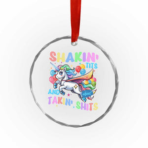 Shakin' Tits and Takin' Shits Crystal Glass Ornament Naughty Funny Unhinged Unicorn TS10 Print Your Wear