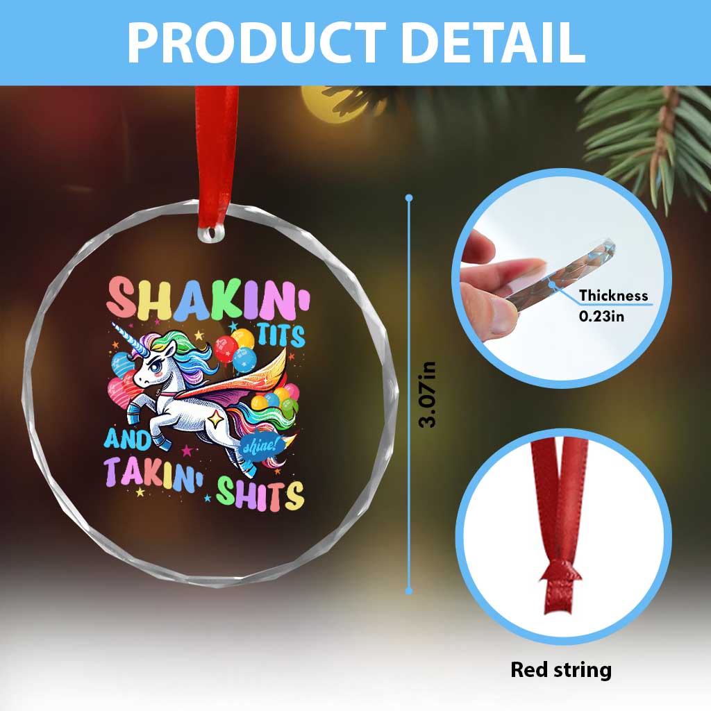 Shakin' Tits and Takin' Shits Crystal Glass Ornament Naughty Funny Unhinged Unicorn TS10 Print Your Wear