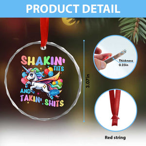 Shakin' Tits and Takin' Shits Crystal Glass Ornament Naughty Funny Unhinged Unicorn TS10 Print Your Wear