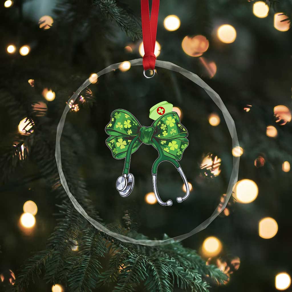 Shamrock Coquette Bow Stethoscope Crystal Glass Ornament Registered Nurse Nursing St Patricks Day TS02 Print Your Wear