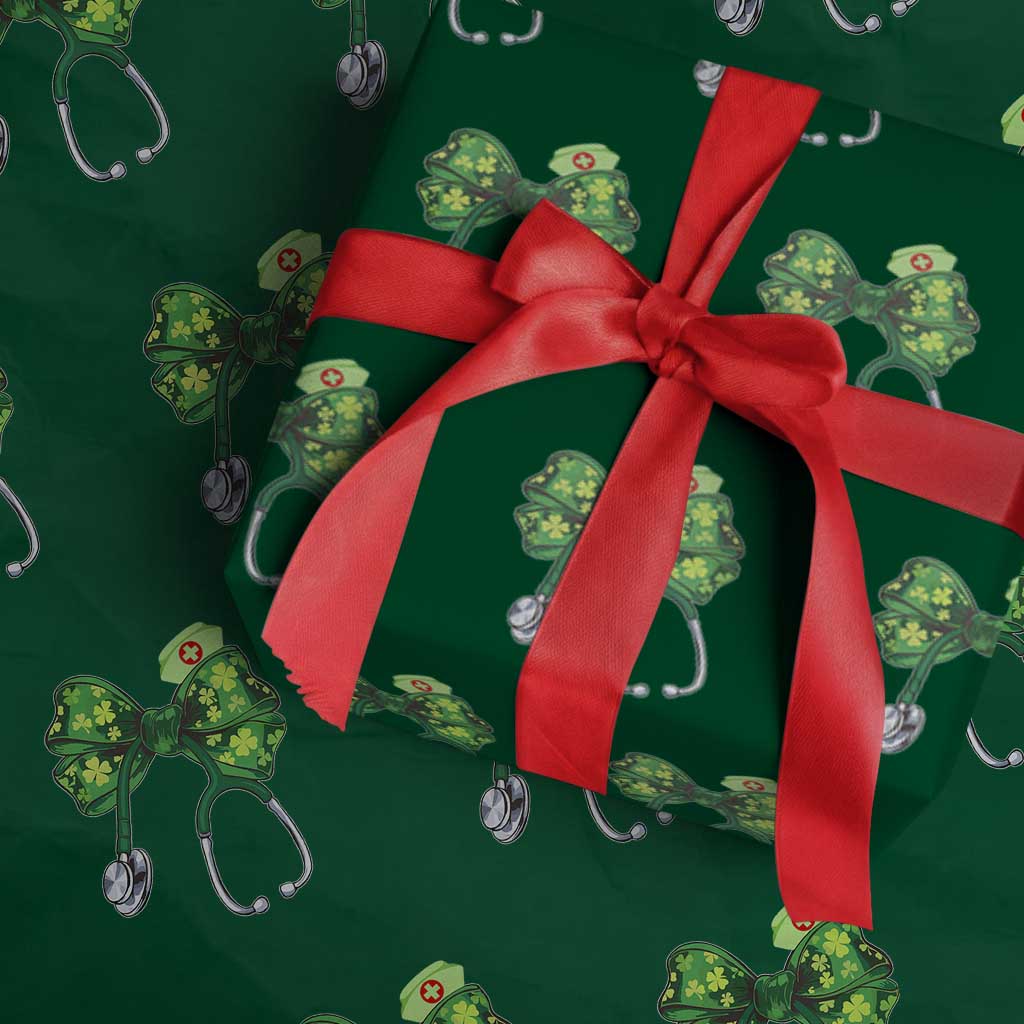 Shamrock Coquette Bow Stethoscope Wrapping Paper Roll Registered Nurse Nursing St Patricks Day TS02 Green Print Your Wear
